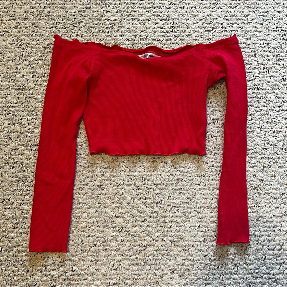 NWOT Morning Mist Ribbed Off Shoulder Top